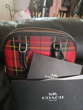 Coach Red, Black and Yellow Plaid Satchel